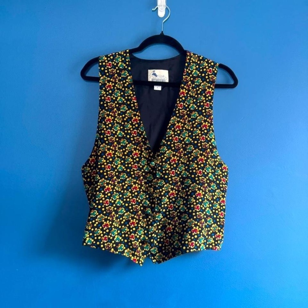 Vintage 90s Silk Vest Women's Size Medium Olympia Blouses Jewel‎ Print Retro